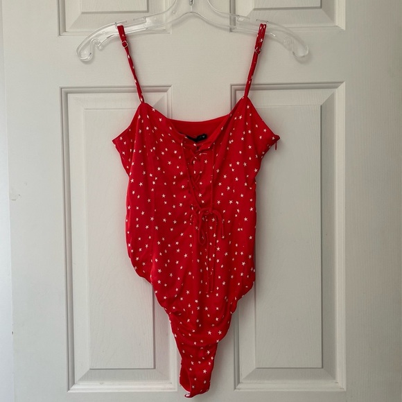 NWT ZARA Red Star Lace-Up Bodysuit S - Picture 6 of 14